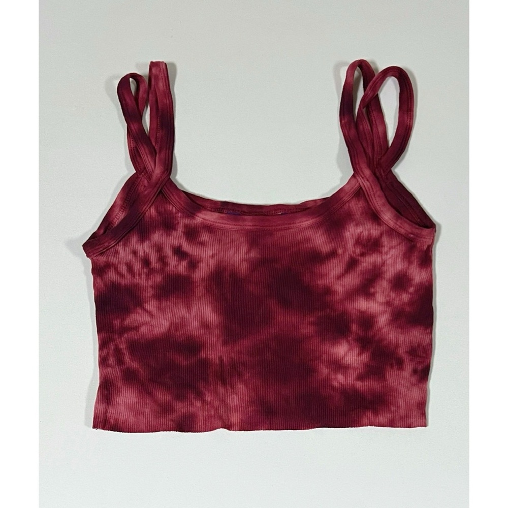 Miley Cyrus Max Azria Red Tie Dye Ribbed Tank Crop Top T-Shirt Cami Size L ♥️✨